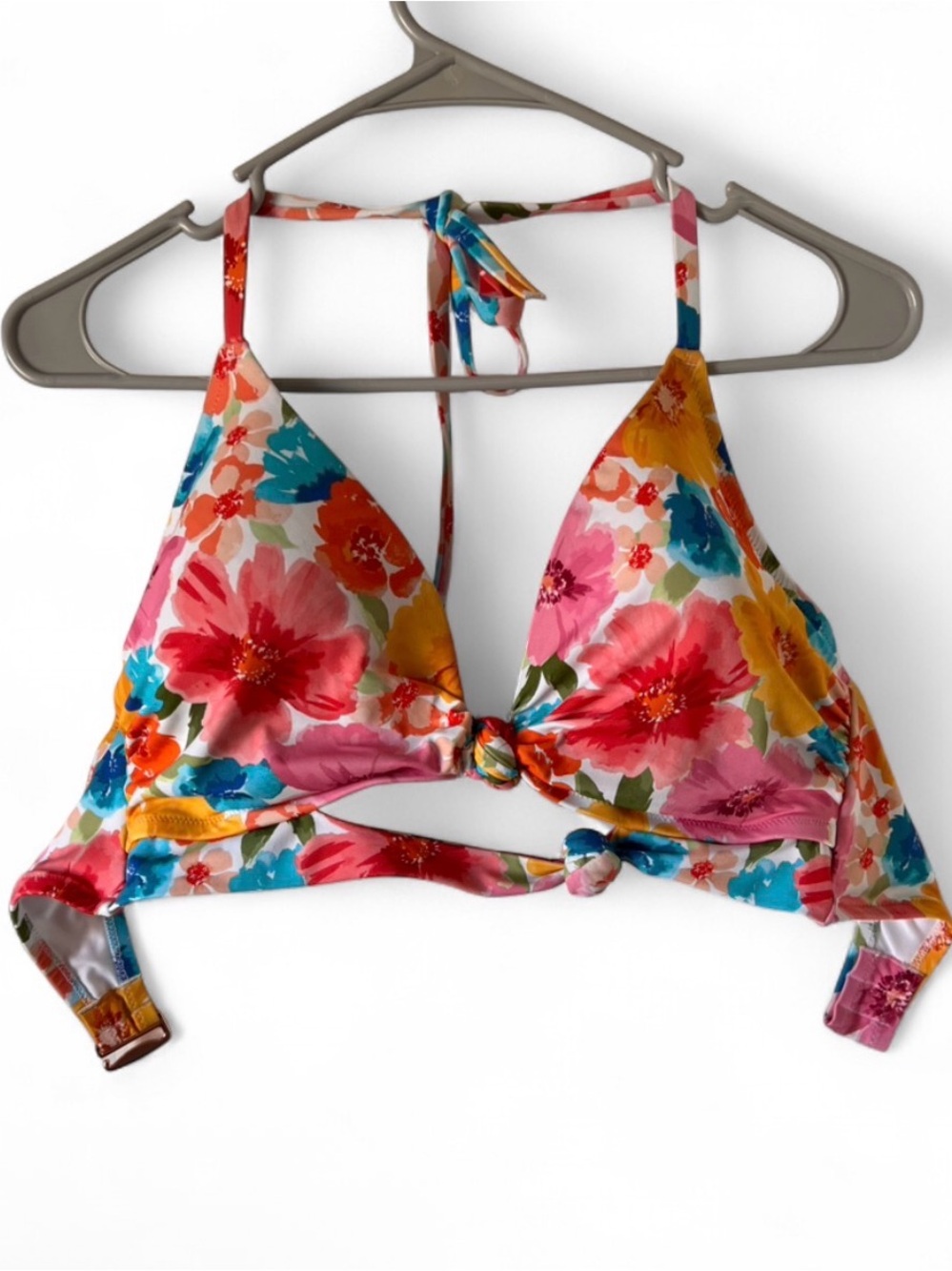 Shade & Shore White Lined Swim Top with Multicolor Trim
